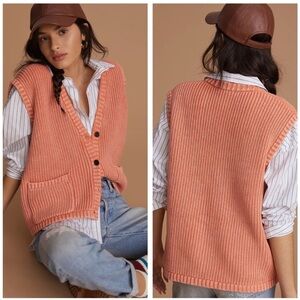 DEMYLEE Layne Patch-Pocket V-neck Oversized Sweater Vest Size S in Soft Coral